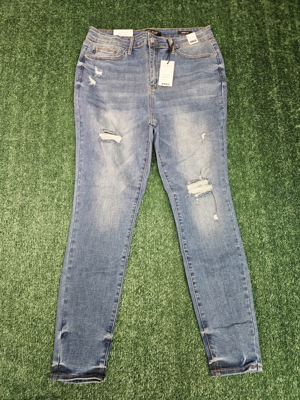 Judy Blue High Waist Skinny Jeans Medium Wash Distressed Rainbow 15/32 JB88286